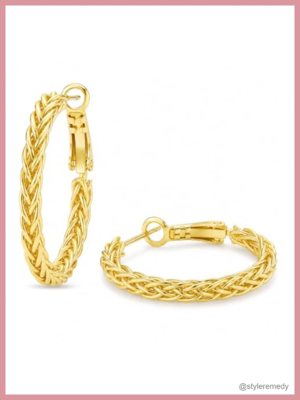 14K Gold Plated Twisted Braided Hoop Earrings Lightweight Click-Top